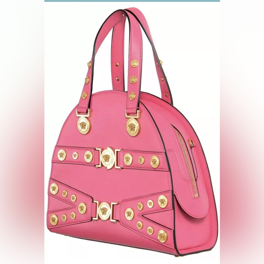 VERSACE TRIBUTE LINE Pink leather handbag With gold Medusa medallions NWT - Picture 6 of 10